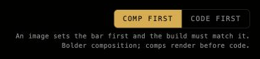 Workflow switch with Comp first selected: mockup first, or comp-led.